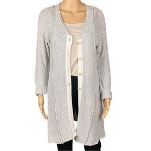 FLAX oatmeal knit long buttoned cardigan sweater Size Small Medium. EUC